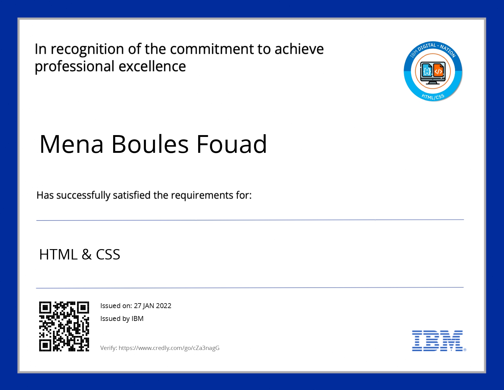 IBM HTML5 & CSS3 Certification For Mena Boules